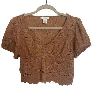 Urban Romantics Eyelet Crop Top Tan Size Large